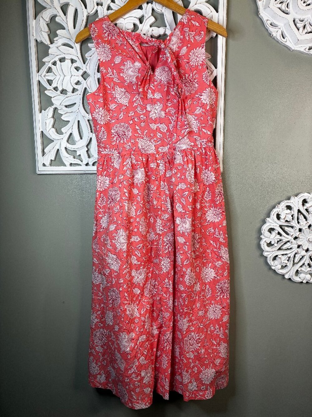 J.Crew Red Floral Block Print Tie-Neck Midi Dress Size 6